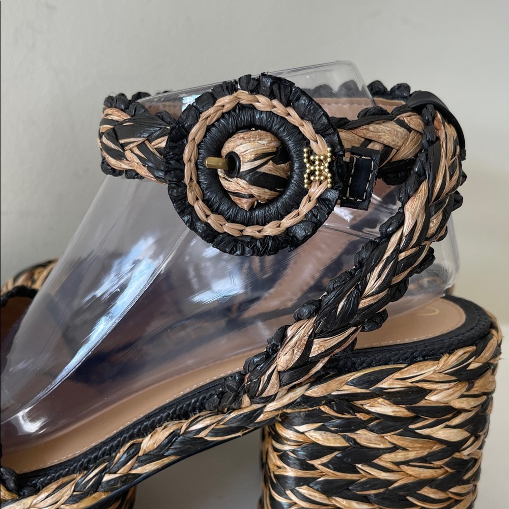Sam Edelman Iliana Woven Platform Ankle-Strap Sandals Black & Natural Size 9.5 - Picture 9 of 12